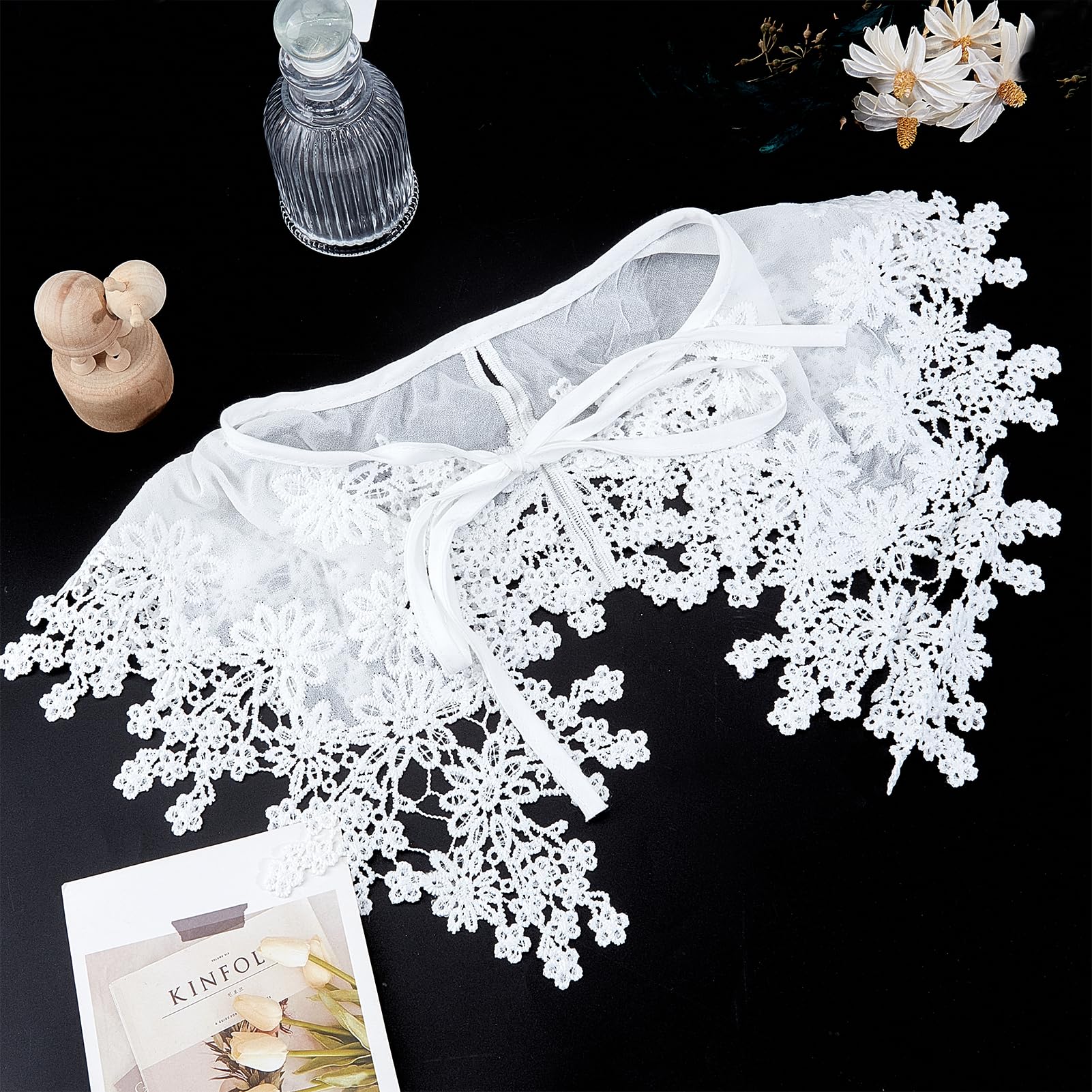 NICENEEDED White Lace Collar, Embroidered Lace Neckline Collar